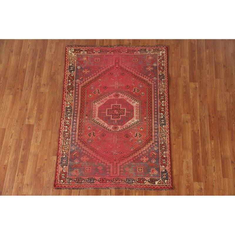 Tribal Qashqai Persian Antique Area Rug Hand-knotted Wool Carpet - 3'4"x 4'10"