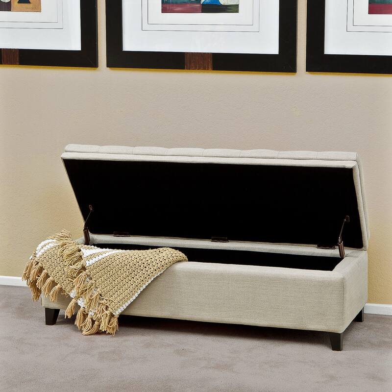 Roomfitters Upholstered Storage Ottoman, Modern Bench with Lift-Top Lid for Entryway, Living Room, Beige