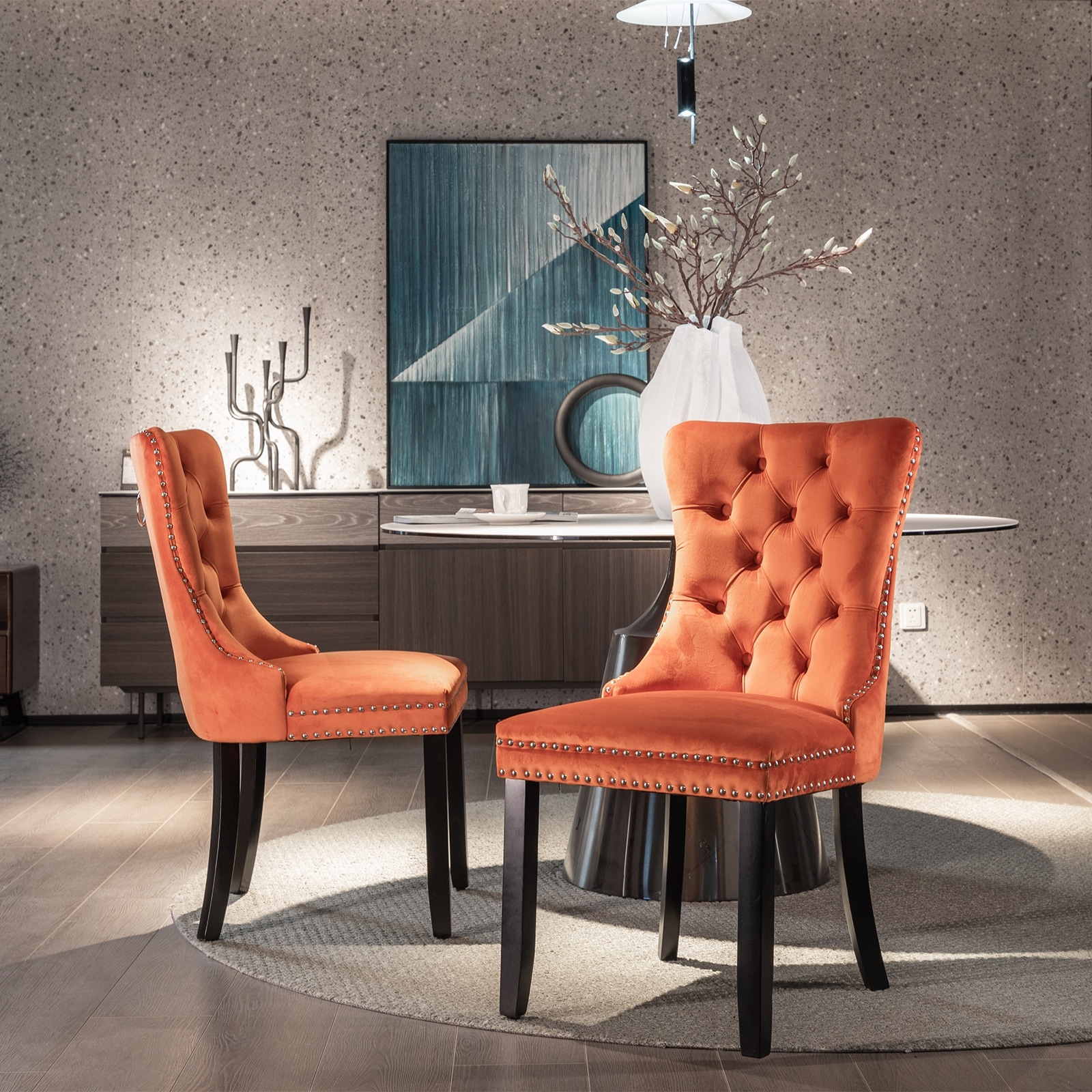 Orange velvet hot sale dining chair
