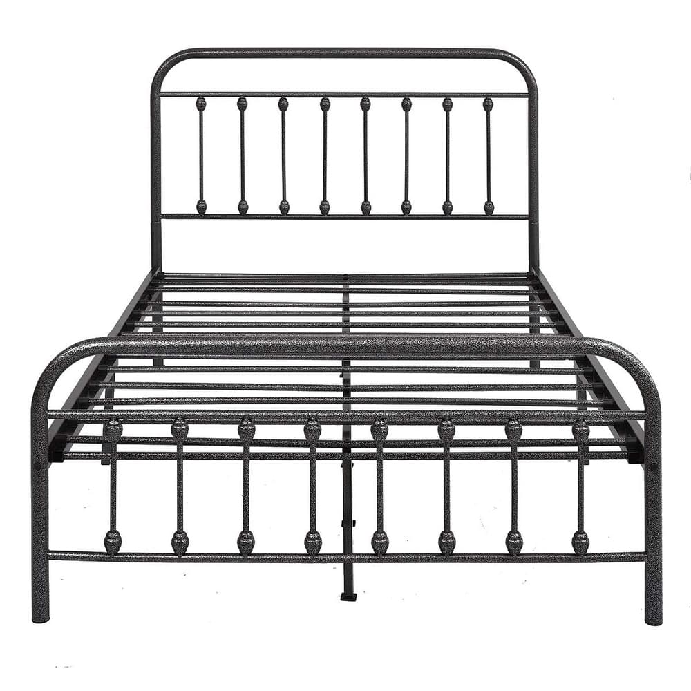 Modern Metal Platform Bed Frame with Victorian Style Wrought Iron-Art Headboard/Footboard, No Box Spring Required