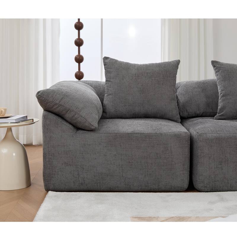 GDFStudio - Chenille L-Shaped Modular 5-Seater Sectional Sofa with Ottoman