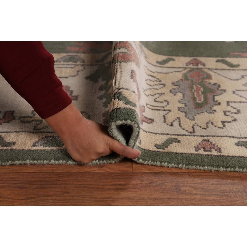 Green & Ivory Floral Oushak Oriental Area Rug Handmade Wool Carpet - 9'1" x 11'11"