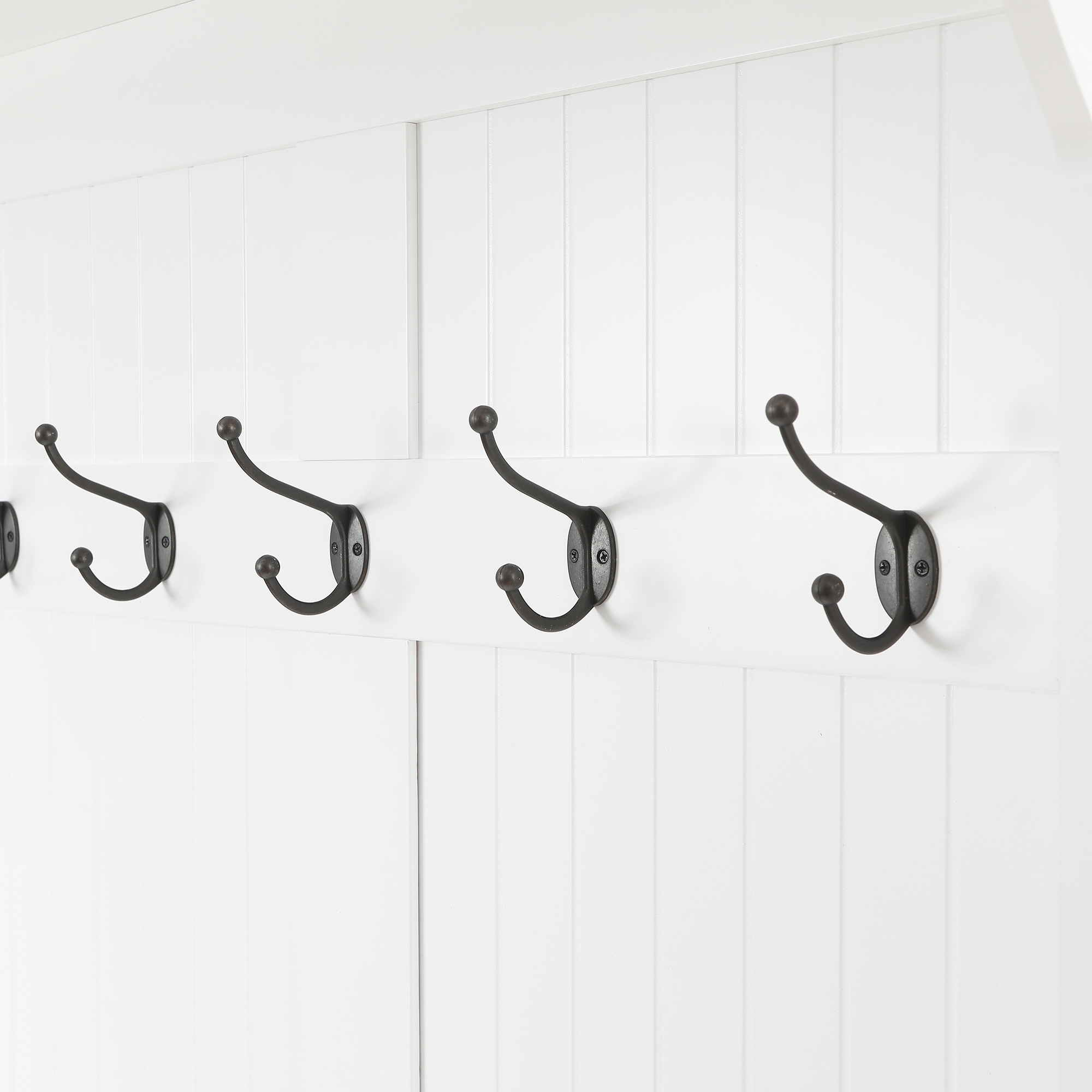 White MDF Wood Hall Tree with Storage Bench - 70.87" H x 37.8" W x 13.39" D