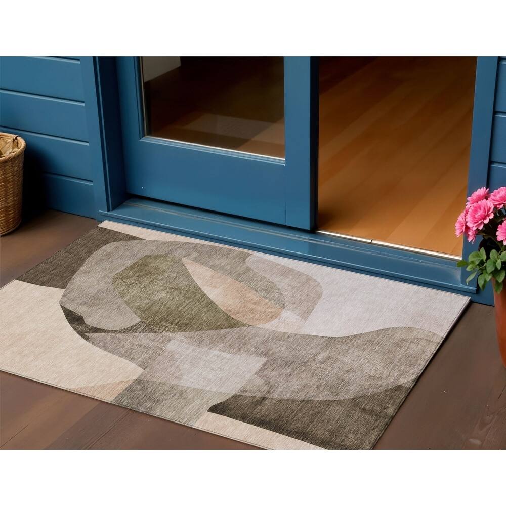 HomeRoots Abstract Transitional Rectangle Outdoor Rug