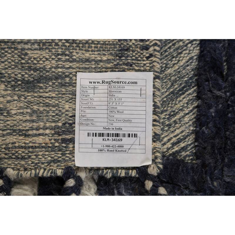 Modern Geometric Moroccan Area Rug Hand-Knotted Indian Wool Carpet - 5'1" x 8'3"