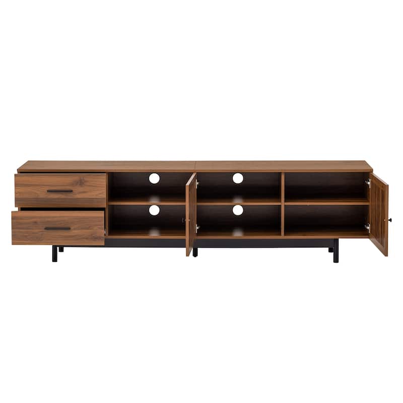 Modern Media Console Table TV Storage Stand with Cabinets, Entertainment Center with Louvered Door for TVs up to 85"