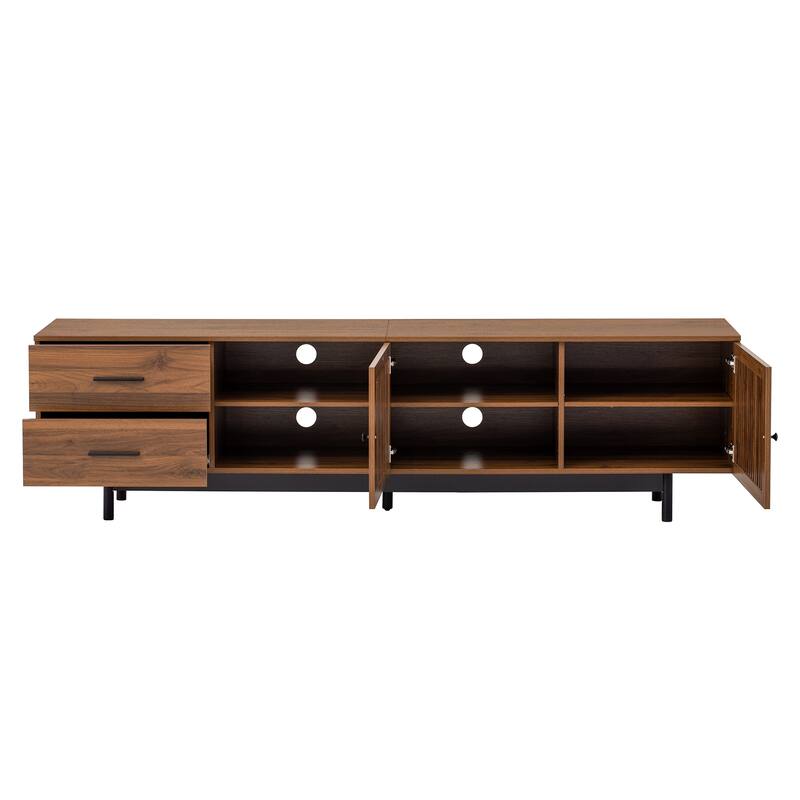 Roomfitters 78 Inch Modern TV Stand for TVs up to 85 Inch, Media Console with Deep Drawers & Solid Wood Legs, Walnut