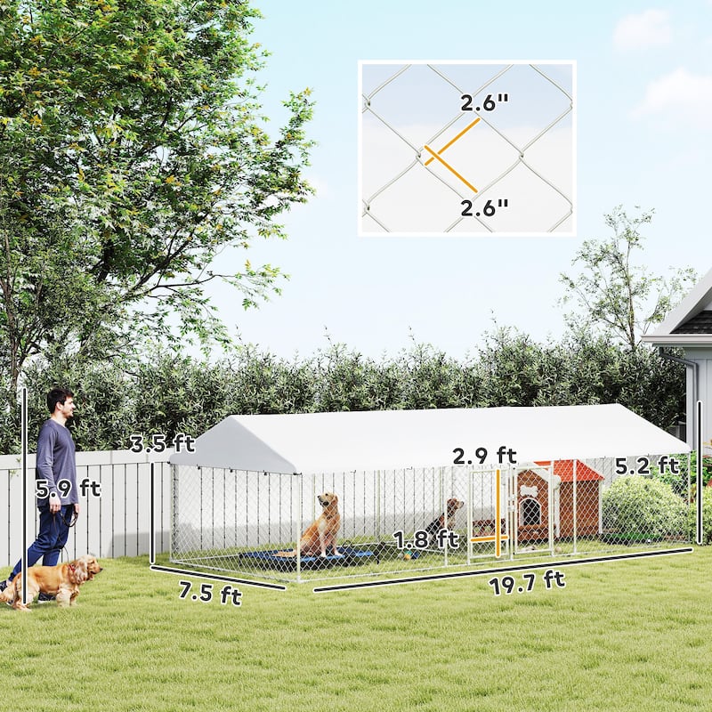 Large Outdoor Dog Kennel with Two-Room Design and Galvanized Steel Frame Waterproof Canopy