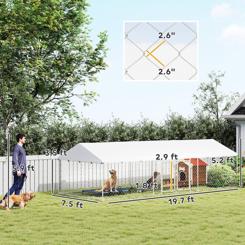 PawHut Two Room Outdoor Dog Kennel with Roof, Waterproof UV-Resistant Cover, Secure Lock,for Small to Large Breeds