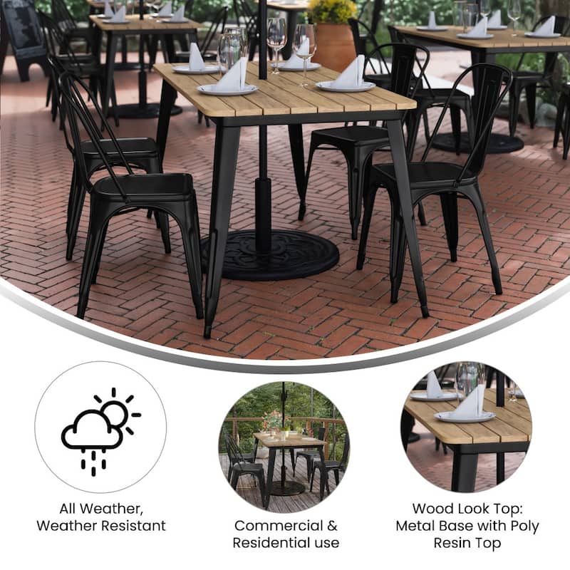30x60 Commercial Poly Resin Restaurant Table with Umbrella Hole - 30"W x 60"D x 30"H