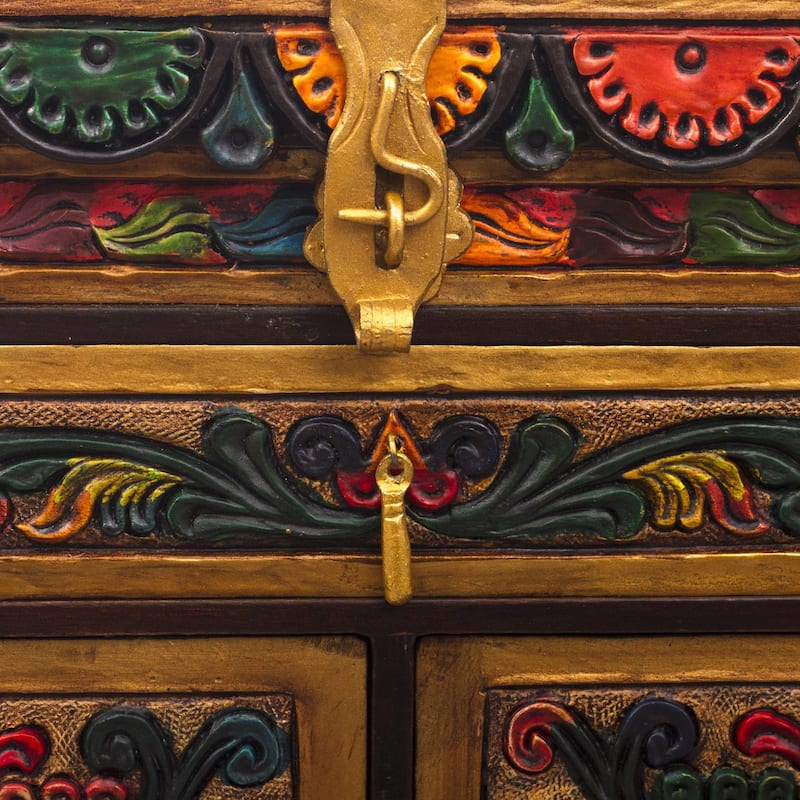 Novica Handmade Treasure Garden In Amber Leather And Wood Jewelry Box