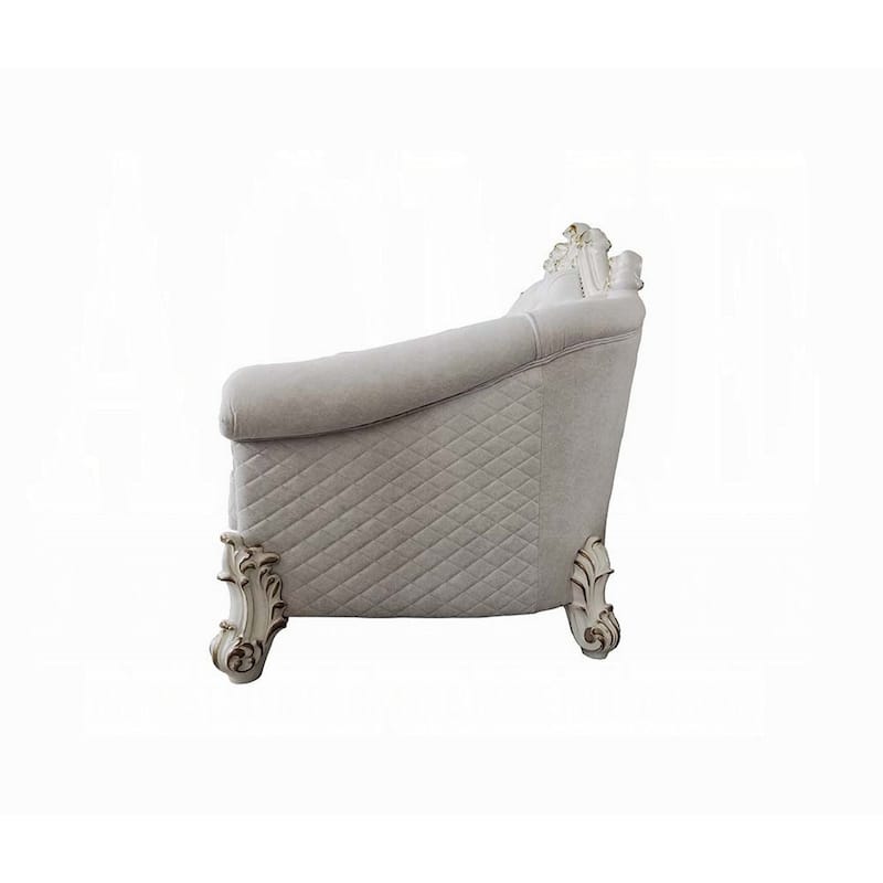 Antoine Sofa, 6 Pillows, Tufted Ivory Fabric, Pearl White, 89 Inch