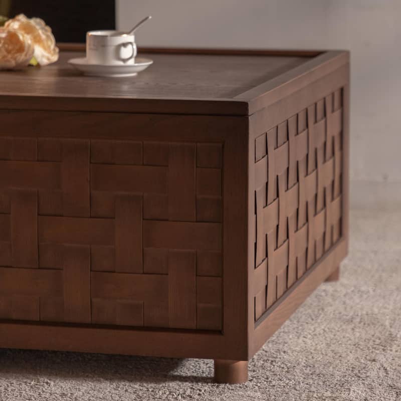 Farmhouse Coffee Table with Storage - Large Square, Wood Grain Finish
