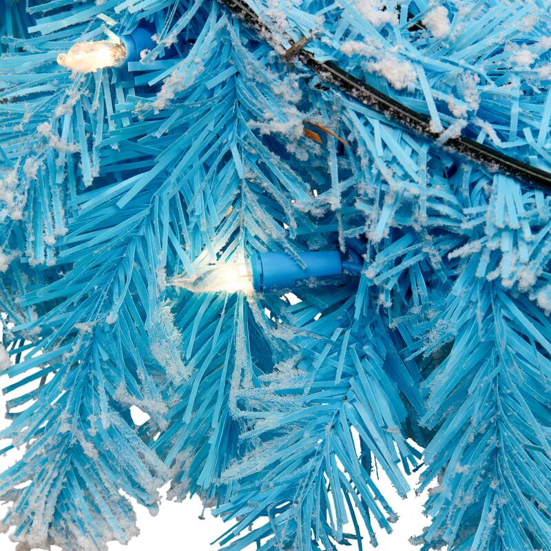 Pre-Lit Flocked Pine Artificial Christmas Wreath - 24" - Sky Blue - Clear Lights