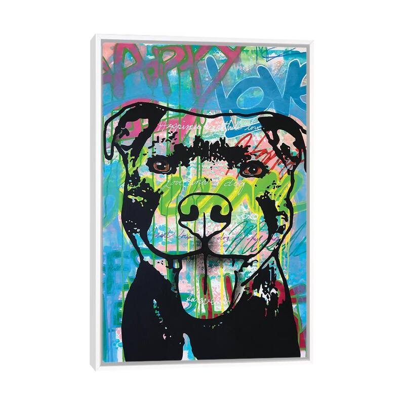 iCanvas "Happy Love Pitbull" by Dean Russo Framed - White - 40x26