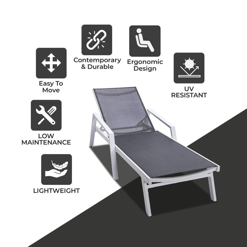 Marlin Rust-Resistant Aluminum Chaise Lounge - Adjustable 4-Position Outdoor Tanning Chair with Armrests