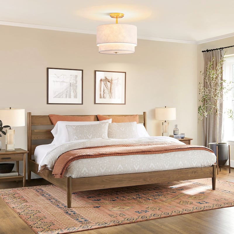 3-Light Double Layer Ceiling Light with Tyvek paper Lampshade - Modern Gold and White Fixture for Living Room