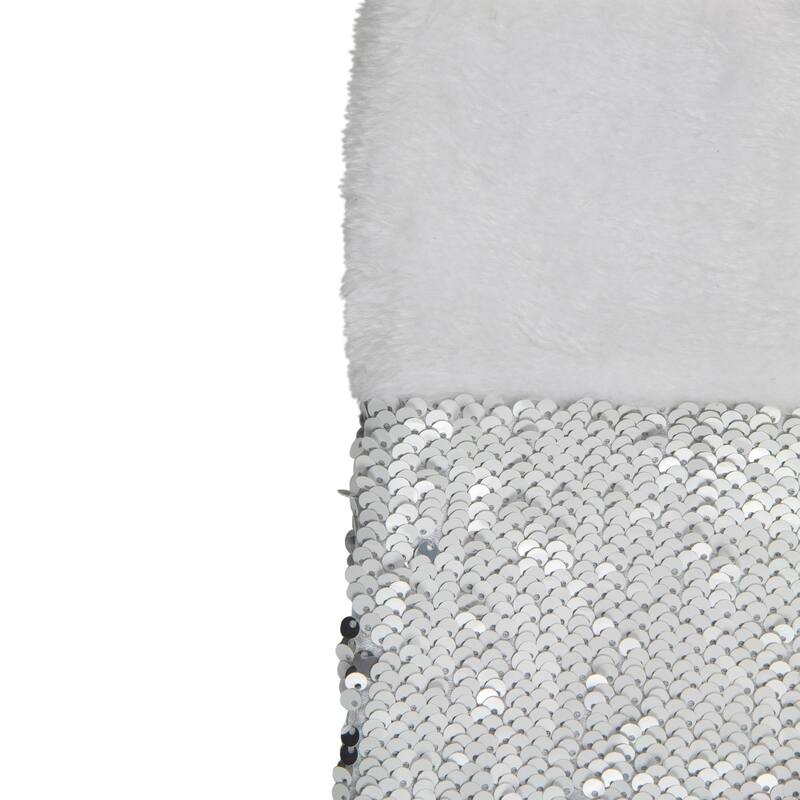 19" White and Silver Sequin Christmas Stocking With White Faux Fur Cuff