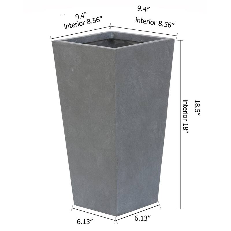 Tall Tapered Square Indoor & Outdoor MgO Planter - small - Light Grey