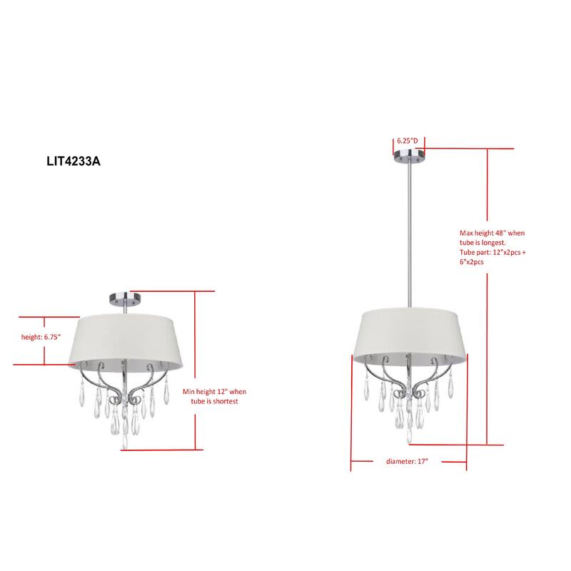 SAFAVIEH Lighting Christin Adjustable 3-Light Chrome Pendant - 17"x17"x17868" - 17Wx17Dx18H