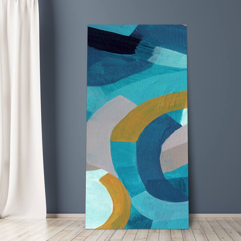 "Puzzle Blues B" Frameless Free Floating Tempered Glass Panel Graphic Wall Art
