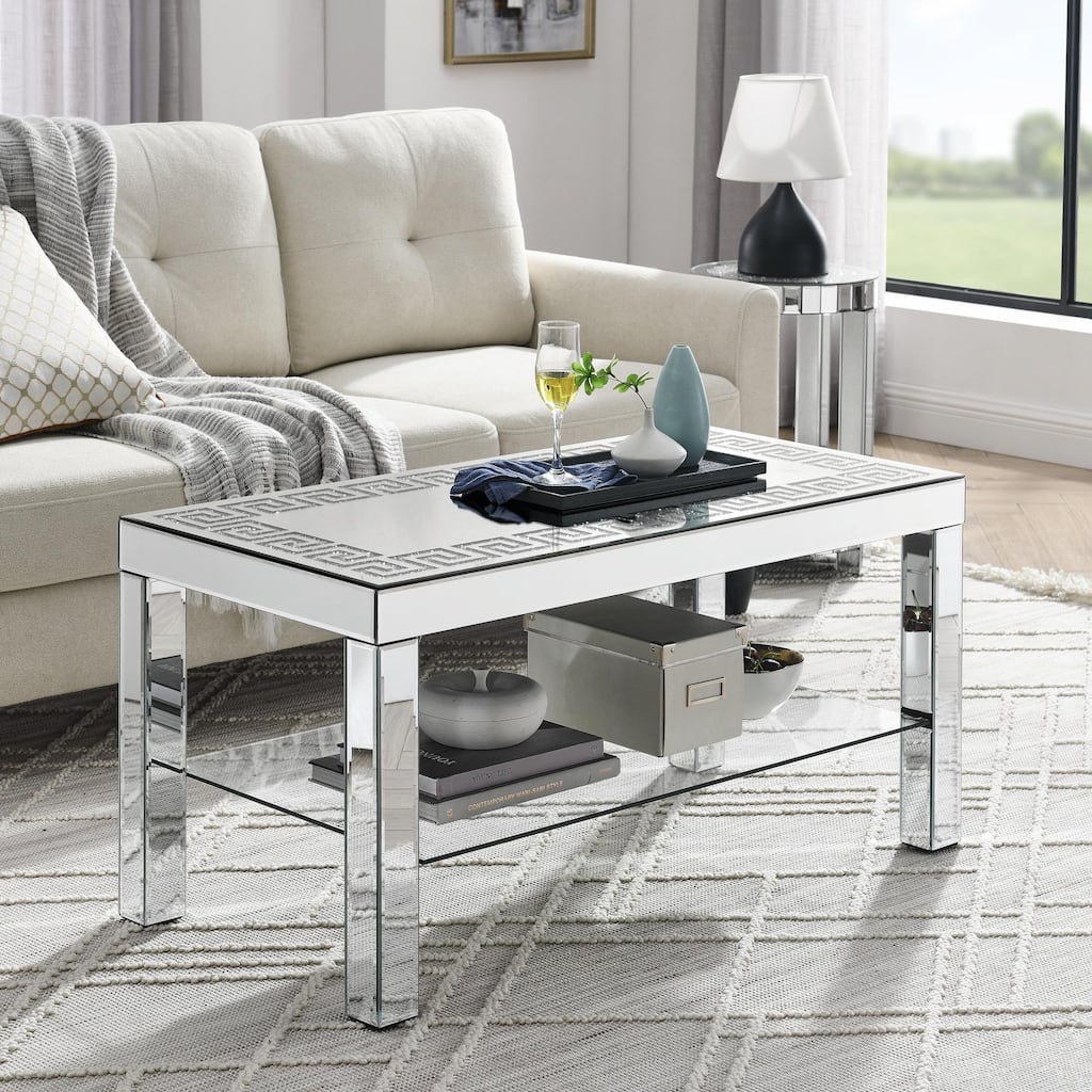 Curved Border Carved Mirror Coffee Table
