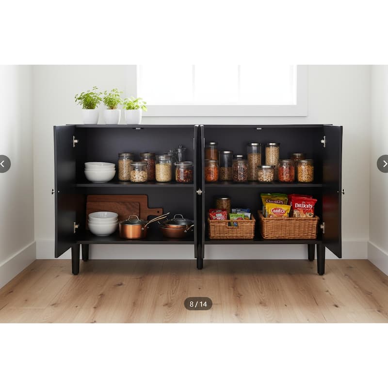 Homy Casa Modern Black Sideboard with Wavy Doors, Adjustable Shelves