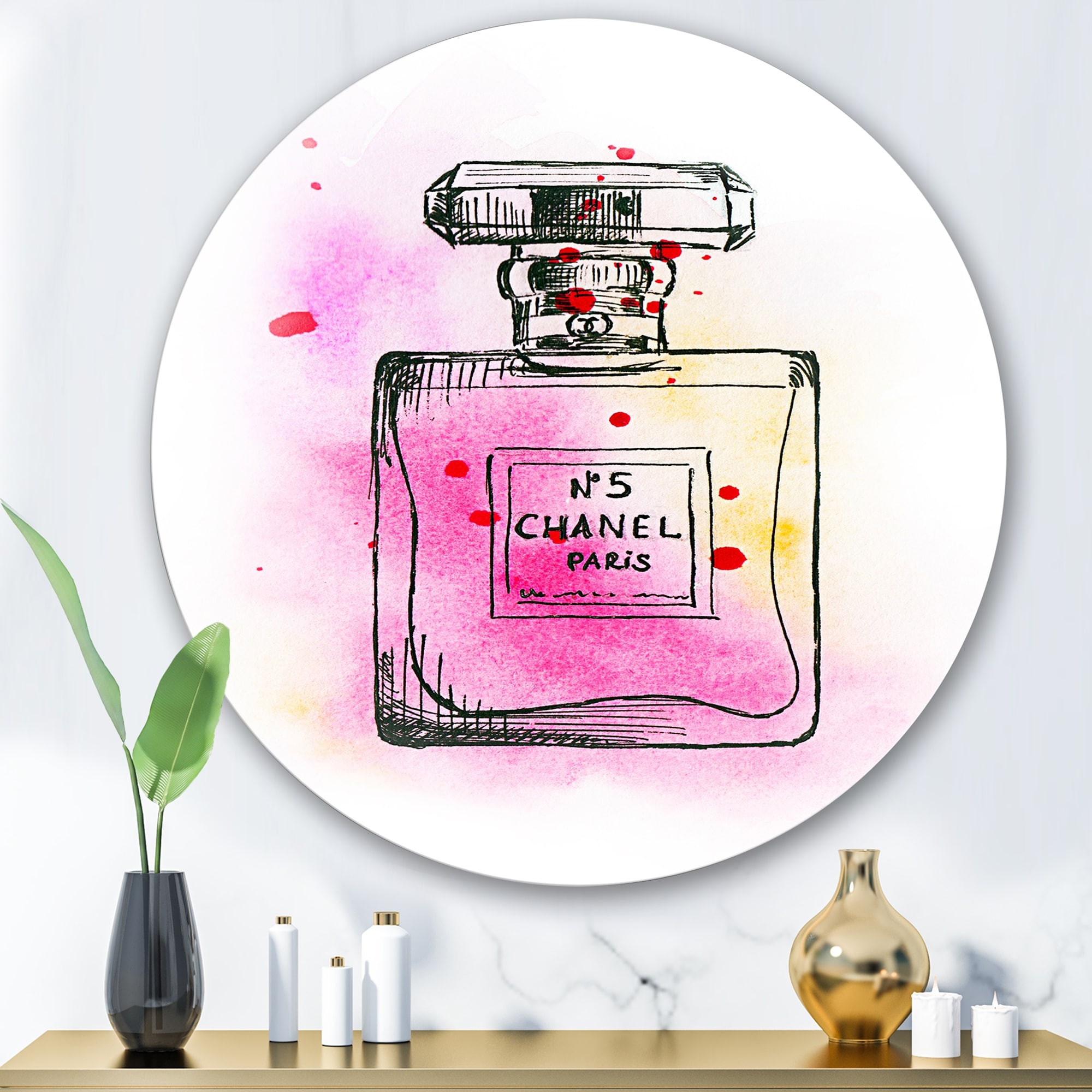 Designart 'Perfume Chanel Five IV' French Country Metal Circle Wall Art -  Bed Bath & Beyond - 33359632
