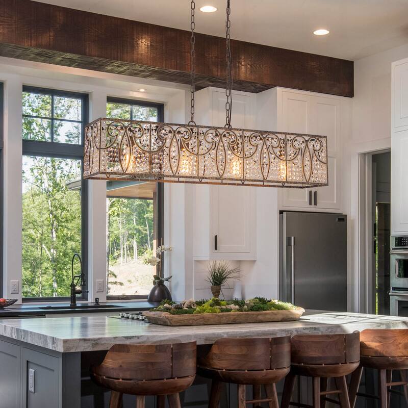 Vintage Glam 4-Light Linear Crystal Pendant Light for Kitchen Island Dining Room