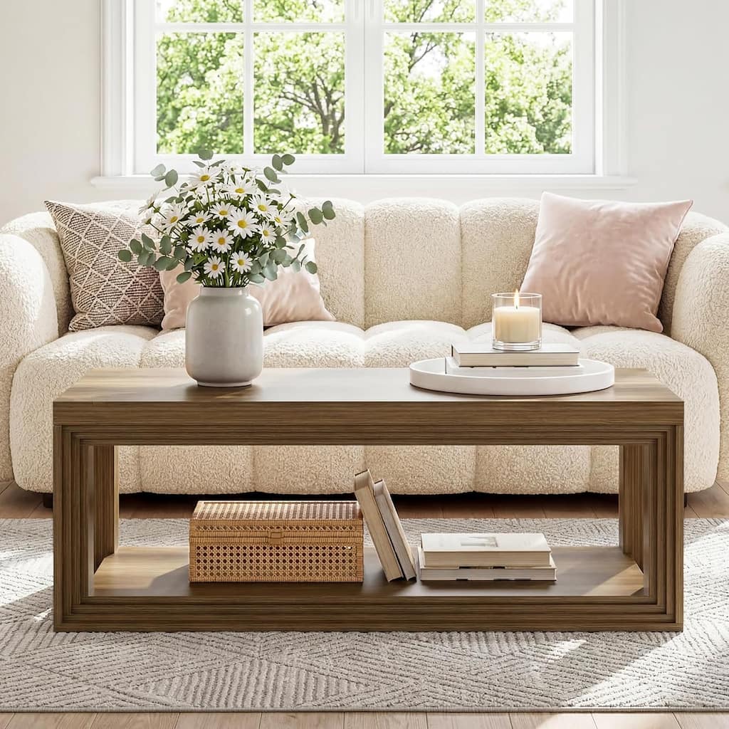 47.24" Rectangular Rustic Coffee Table With Open Storage Shelf