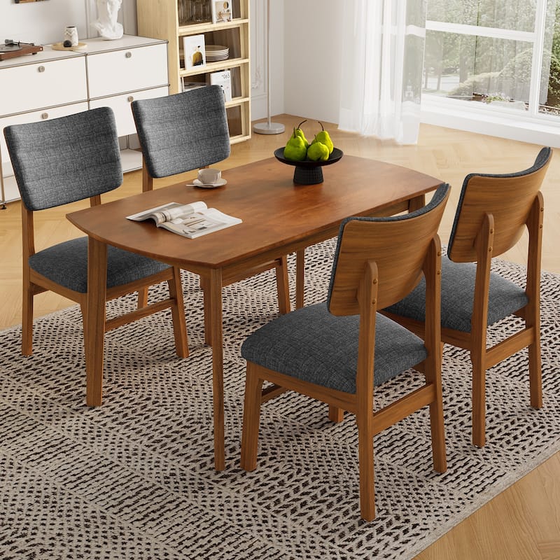 Farmhouse Dining Table Set for 4 with Sturdy Rubber Wood Frame and Upholstered Chairs for Versatile Spaces - Brown&Grey