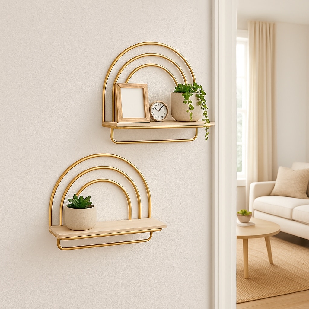 Metal Wood Rainbow Wall Sheves - Set of 2 - 20.0"