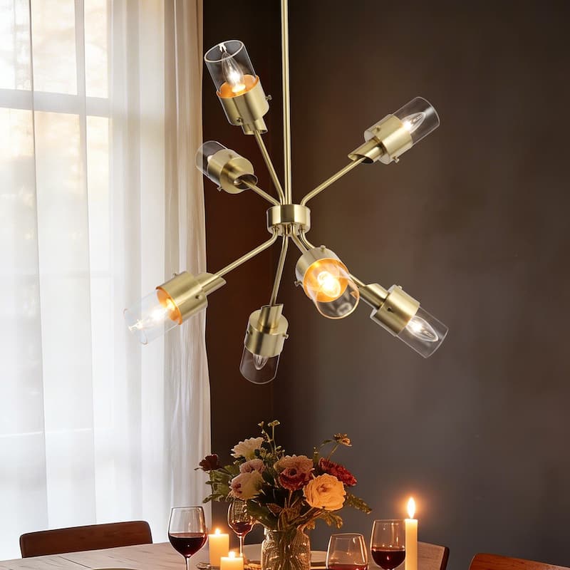 Modern Glam 7-Light Gold Sputnik Chandeliers with Clear Glass