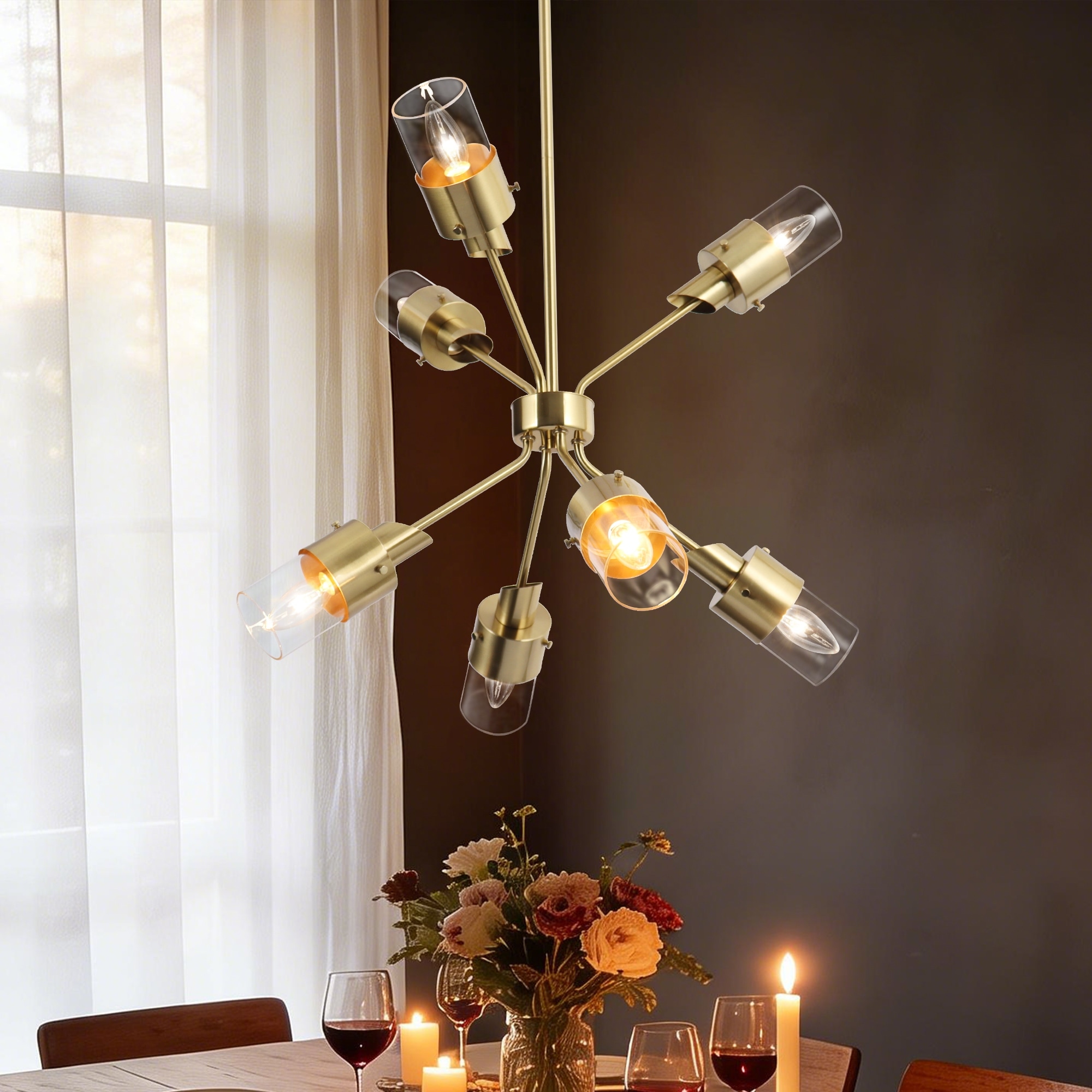 Modern Glam 7-Light Gold Sputnik Chandeliers with Clear Glass