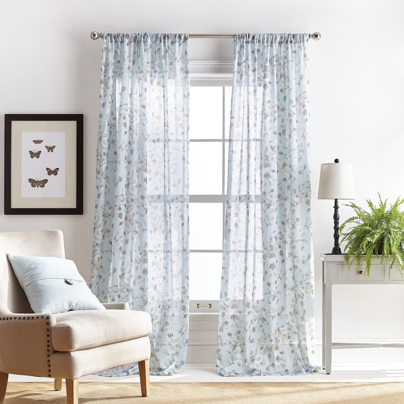 Martha Stewart Annabelle Floral Sheer Rod Pocket Single Curtain Panel