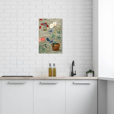 Wynwood Studio Canvas Floral and Botanical Blue Birds Trio Gray and Traditional Wall Art Canvas Print