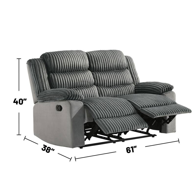 Upholstered Manual Motion Loveseat with Pillow Top Armrest in Gray