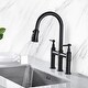 preview thumbnail 14 of 20, Transitional Bridge Kitchen Faucet with Pull-Down Sprayhead, Double Handle Kitchen Sink Faucet