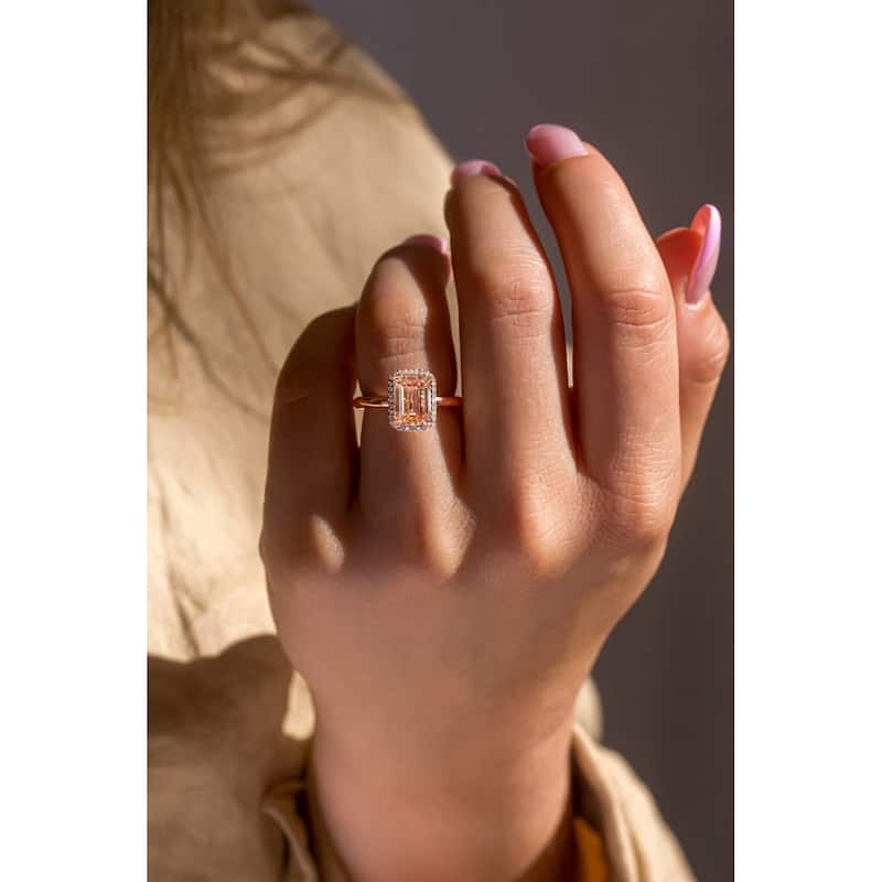 Kobelli 3.23 Carat Lab Fancy Intense Pink Diamond IGI Certified 18k Solid Rose Gold Emerald-cut Halo Comfort Fit Plain Band Ring
