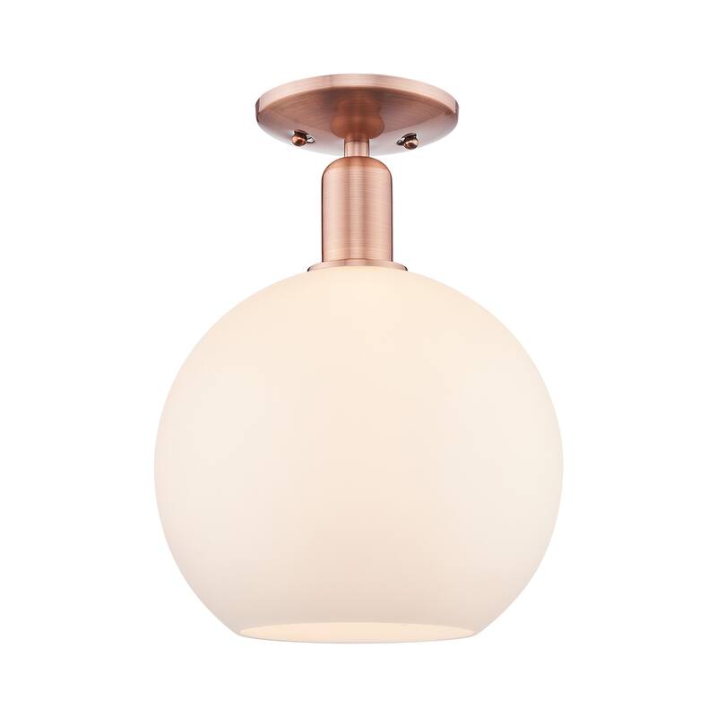 Innovations Lighting 716-1C-14-10 Athens Semi-Flush Athens 10" Wide - Antique Copper / Matte White