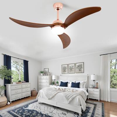 52" Propeller Ceiling Fan with LED Light and Remote,3 Walnut Blades - 52 inch