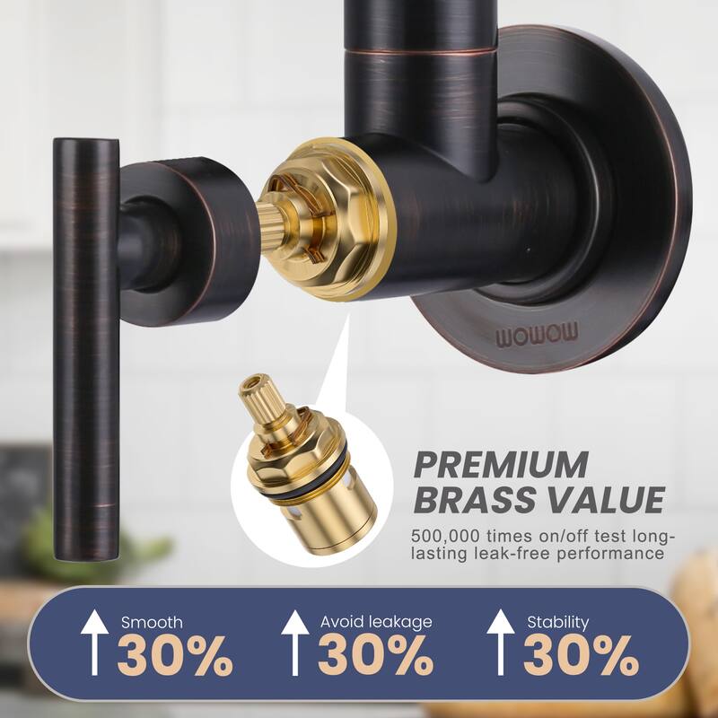 WOWOW Wall Mounted Pot Filler with Control Double Joint Swing Arm