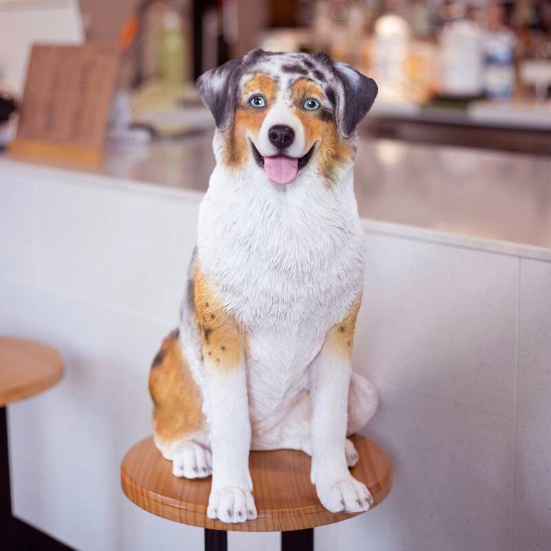 Australian Shepherd Puppy Outdoor Garden Statue - 19.75" - White and Brown