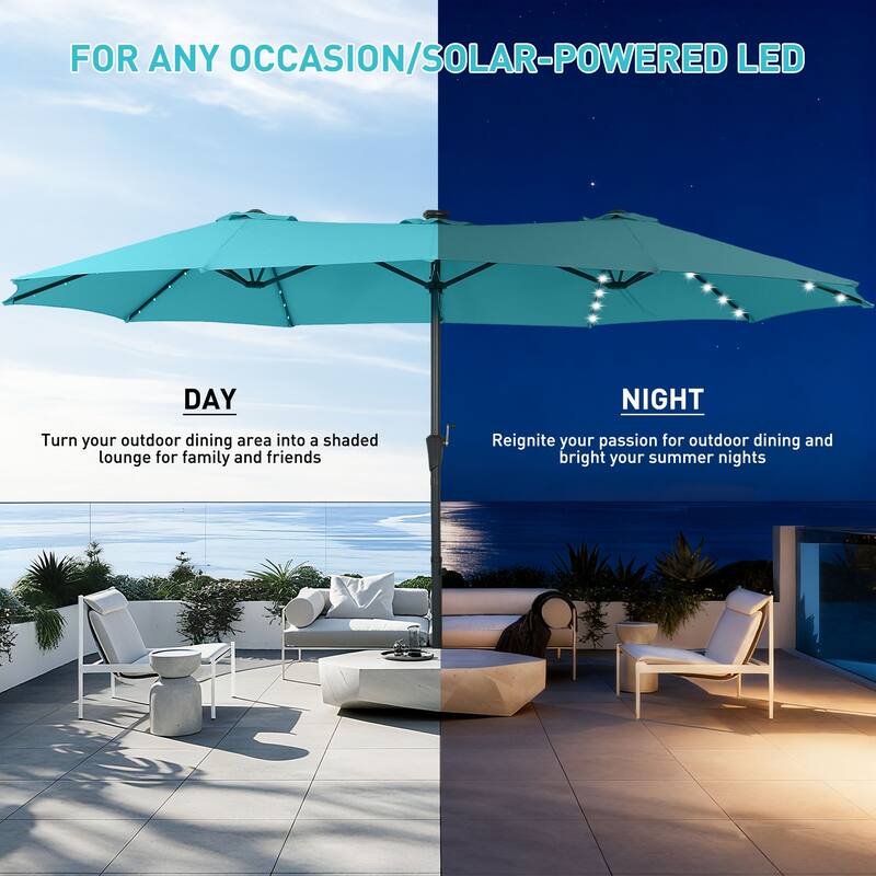Autlaycil 15 ft Patio Umbrella with Base & 48 LED lights for Outdoor Umbrella