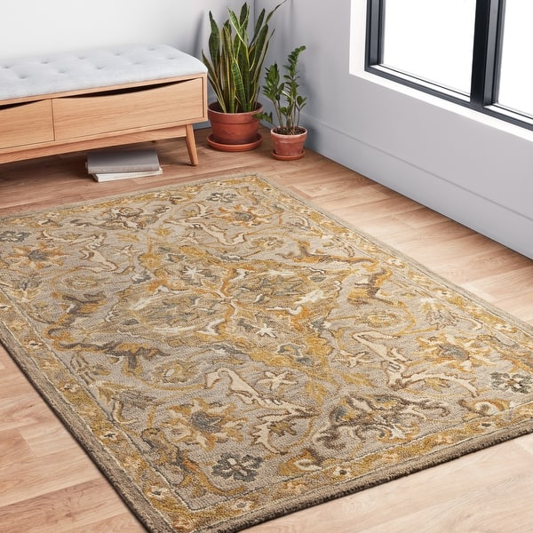 slide 2 of 6, Alexander Home Madaline Medallion Star Hand-Hooked 100% Wool Rug 7'9" x 9'9" - Grey/Multi