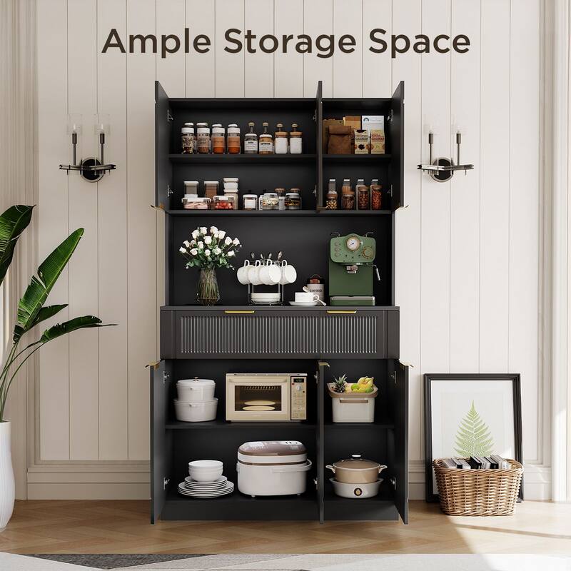 Meyreso 71" Pantry Cabinet, Kitchen Pantry Storage Cabinet with Microwave Stand and Power Outlets