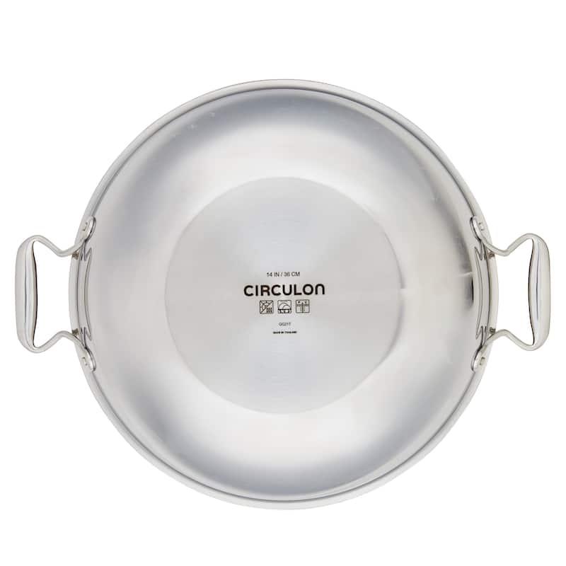 Circulon Clad Stainless Steel Induction Wok with Glass Lid and Hybrid SteelShield and Nonstick Technology, 14-Inch, Silver