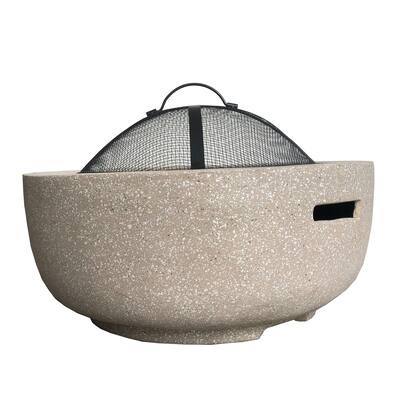 Dia 60CM Charcoal Wood Magnesium Oxide Stone Round Fire Bowl Pit with Barbecue Rack (Installation Not Required)