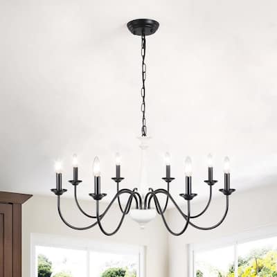 8-Light Vintage Candle Style Hanging Linear Chandelier Lighting for Kitchen Island