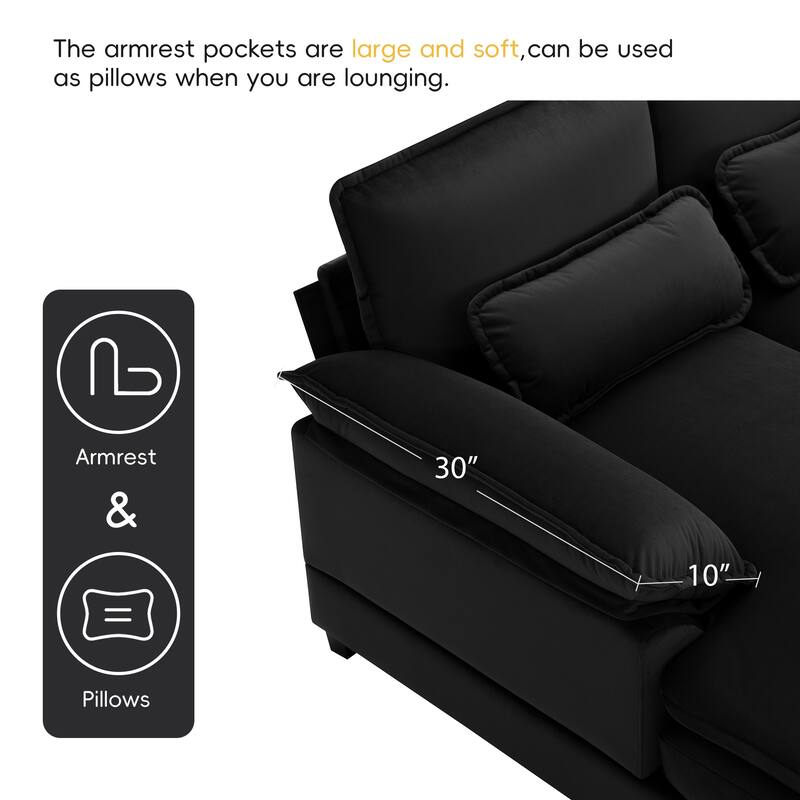 109.8" U-Shaped Sofa with Double Chaise, 6-Seater with Pillows for Living Room